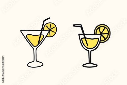 Tropical cocktail drink icons, hand drawn vector illustration