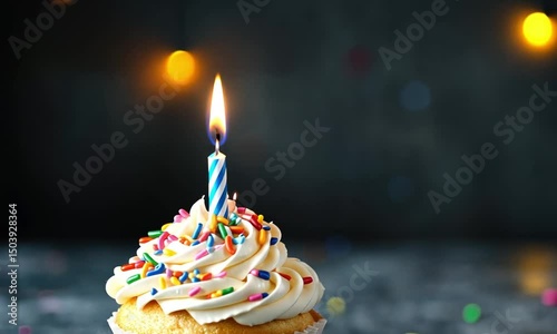 Single cupcake with lit candle