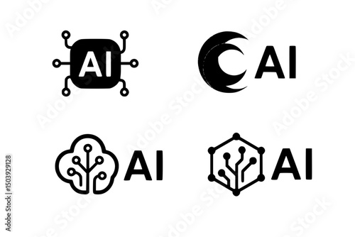 Modern AI logo design concepts in vector format, clean branding set