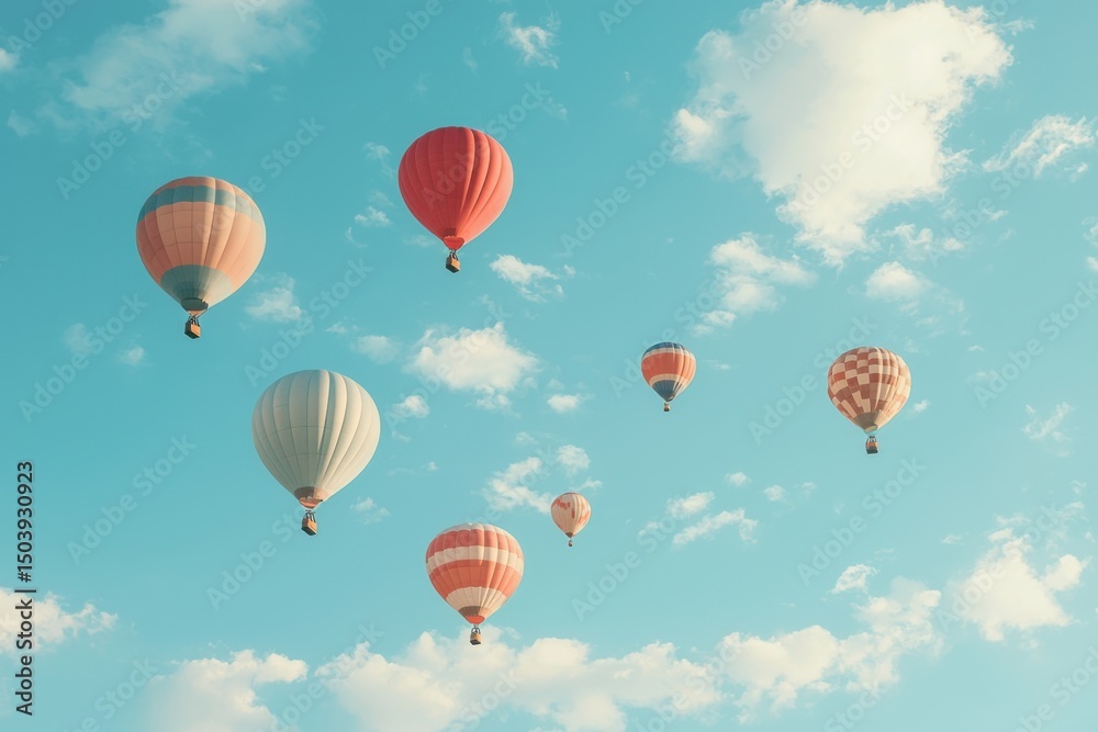 Obraz premium Hot air balloon festival scenic sky aerial photography clear blue skies upward perspective adventure and freedom