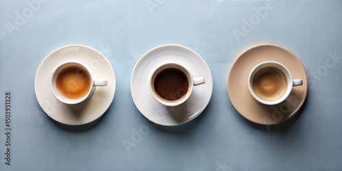 three coffee cup top view set isolated
