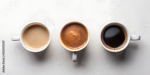 three coffee cup top view set isolated