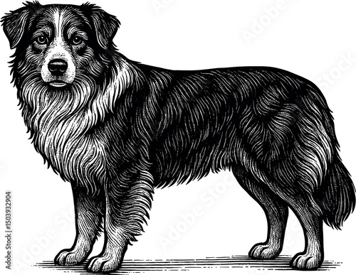 Australian Shepherd full body side view and facing towards the front vector black silhouette cricut print design isolated on a plain white background