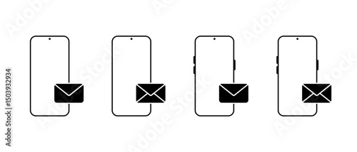 Smartphone with message icon set. Mobile phone with envelope email sign symbol