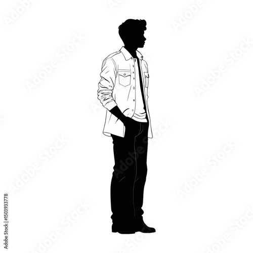 Standing Person Silhouette Vector – Hands in Pockets, Minimal Black Outline