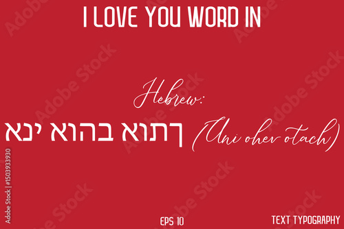 Hebrew אני אוהב אותך (Ani ohev otach)   -  I Love You Word Typography Cursive Text