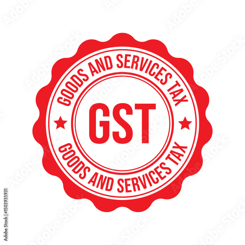 GST Logo Badge, Goods and Services Tax Label Design in Red Vector Graphics