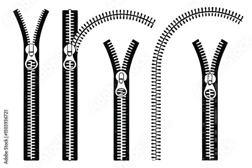 Black and white zipper set in various stages of opening design elements