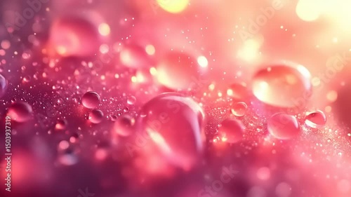 Pink Water Droplets with Sparkling Background.