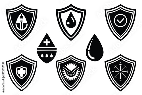 Collection of decorative shield emblems protection and security symbol graphic set vector design