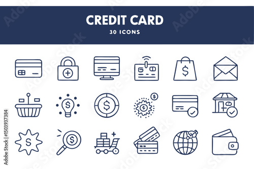 Collection of e commerce and online payment icons in doodle style