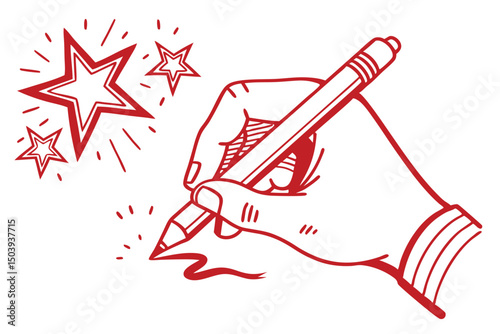 Creative hand drawing stars with a red pen on white background illustration