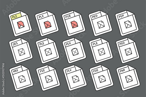 Document file types vector illustration various extensions and graphical mail icons pattern