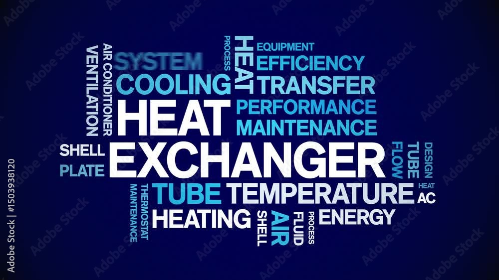Heat Exchanger animated word cloud;text design animation tag kinetic typography seamless loop.