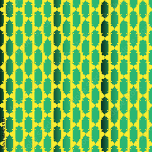 Islamic Geometric Seamless Pattern with Green and Yellow Colors