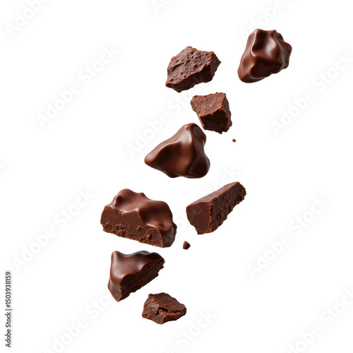 This enticing image showcases scrumptious, rich, and creamy chocolate pieces, artfully arranged to tantalize taste buds, ideal for gourmet displays or advertising premium chocolate treats.