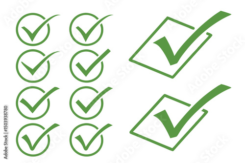 Green check mark icons symbolizing approval validation and positive confirmation choices