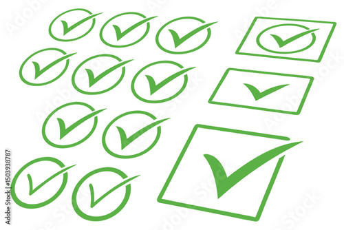 Green check mark icons set for correct choices or confirmation symbols