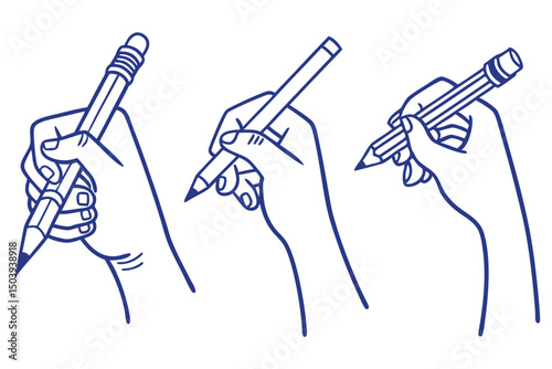Hand drawn hands holding pencils for writing or drawing design elements