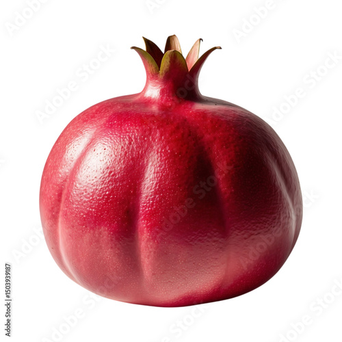 A beautifully isolated ruby red pomegranate fruit against a pure black background.