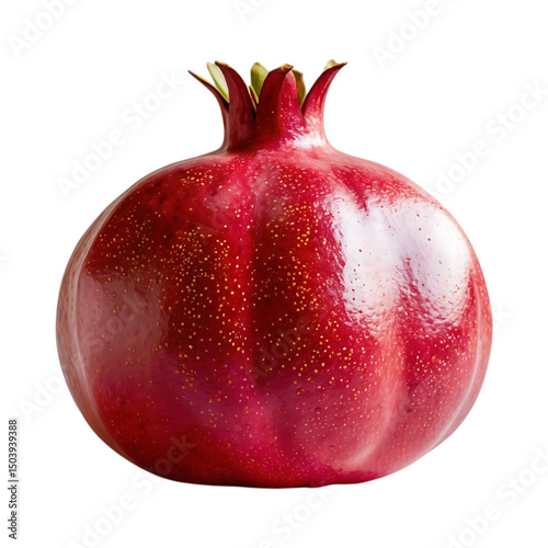 A vibrant whole pomegranate fruit with a glossy red skin isolated on Transparent background