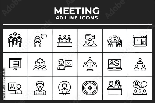 Meeting icons set business people conference online communication and teamwork