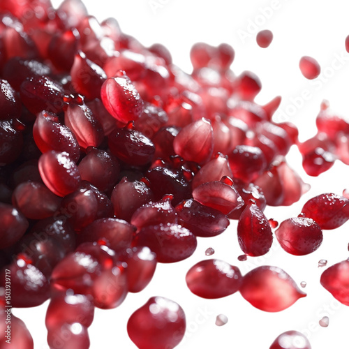 Close up macro shot of fresh red pomegranate seeds isolated on a Transparent background