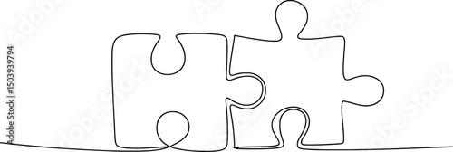 Two puzzle pieces connected single line art