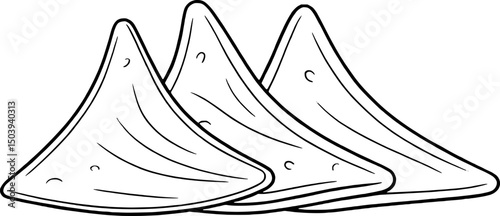 Three crispy triangle shaped snacks cartoon