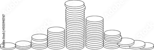 Stacks of coins growing in size representing financial growth