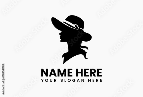 Cheerful woman farmer with armful of golden wheat vector logo. Farm-to-table harvest concept  