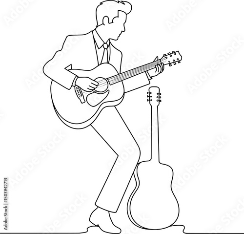 Man playing acoustic guitar line art illustration