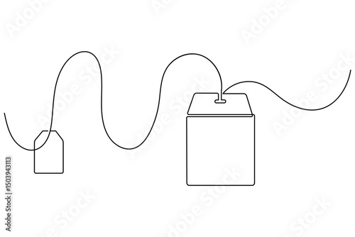 Tea bag continuous one line drawing and minimalist style isolate outline vector icon