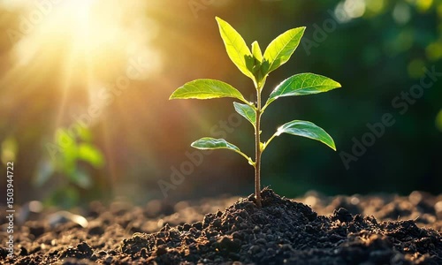 Young plant growing in sunlight