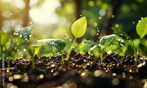 Young plants emerging from soil