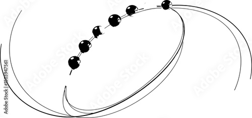 Abstract black beads on a curved line art