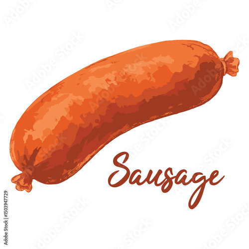 salami sausage in watercolor illustration style, isolated vector on white background