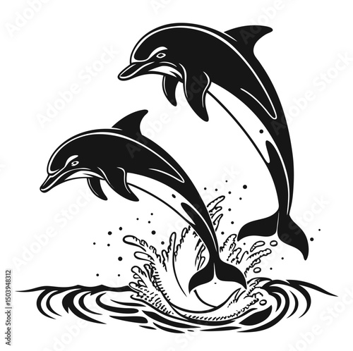 Jumping Dolphins Vector – Ocean Wildlife Black Silhouette
