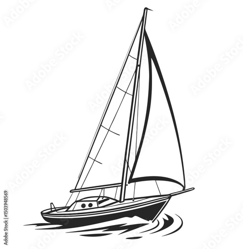 Minimal Sailing Yacht Vector – Elegant Black Line Boat
