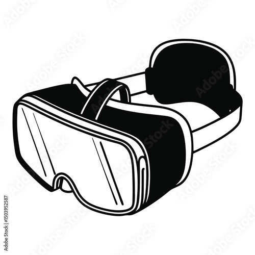Black and white virtual reality headset illustration for metaverse technology