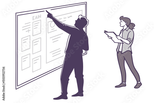Business meeting presentation discussing content strategy and website layout with team member