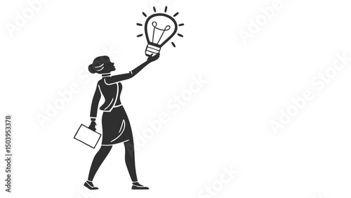 Businesswoman holding a bright lightbulb showcasing creativity and innovative ideas for company growth