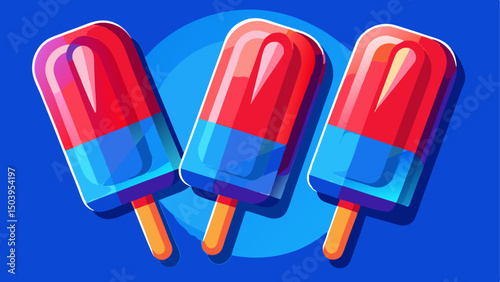 Colorful popsicles in vibrant red and blue bring a sense of summer enjoyment, perfectly captured for vector design. Their refreshing charm and vivid colors shine on a transparent background.