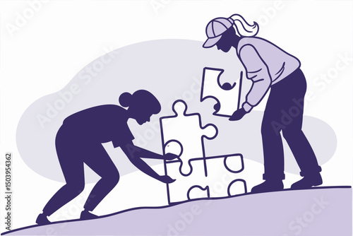 Two people solving a puzzle together illustration of teamwork cooperation