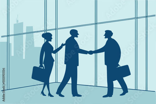 Business people shaking hands in an office building reaching an agreement together