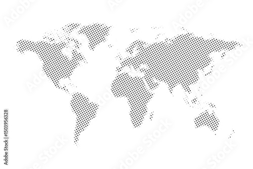 World map made from tiny black stars, halftone stars and world map combination design