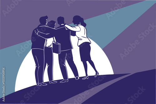 Teamwork and collaboration business professionals celebrating success together vector illustration graphic design