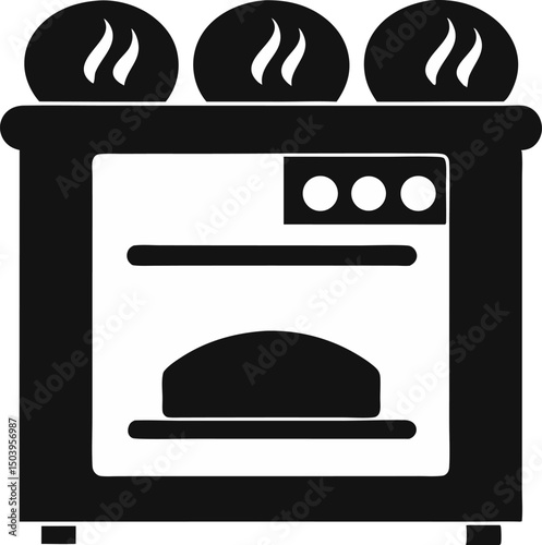 Oven With Rising Bread Silhouette Vector Illustration
