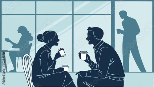 Business people enjoying coffee at cafe modern and minimal design illustration