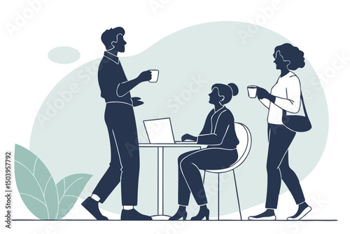 Business people taking coffee break working together flat vector illustration
